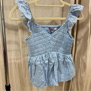 Crave Fame Light Blue Smocked Eyelet Blouse